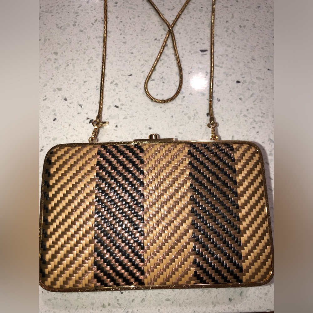 henri bendel After Party leather Woven Evening Clutch with Chain - Picture 5 of 17